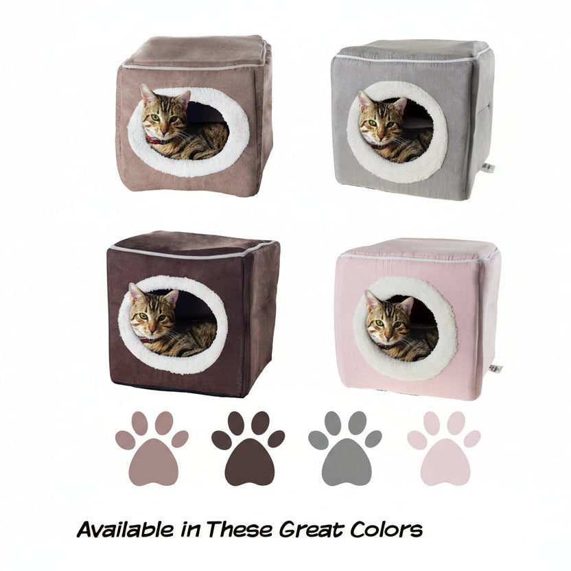 Light Brown Plush Cat House for Rabbits, Guinea Pigs, and Small Animals, Cozy Indoor Pet Hideout Bed