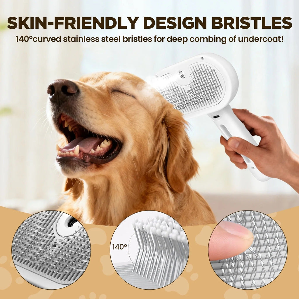 3-in-1 Cat Steam Brush for Grooming Cats & Dogs, Self-Cleaning Pet Hair Removal Comb with Mist Spray, Long and Short Hair Deshedding Tool