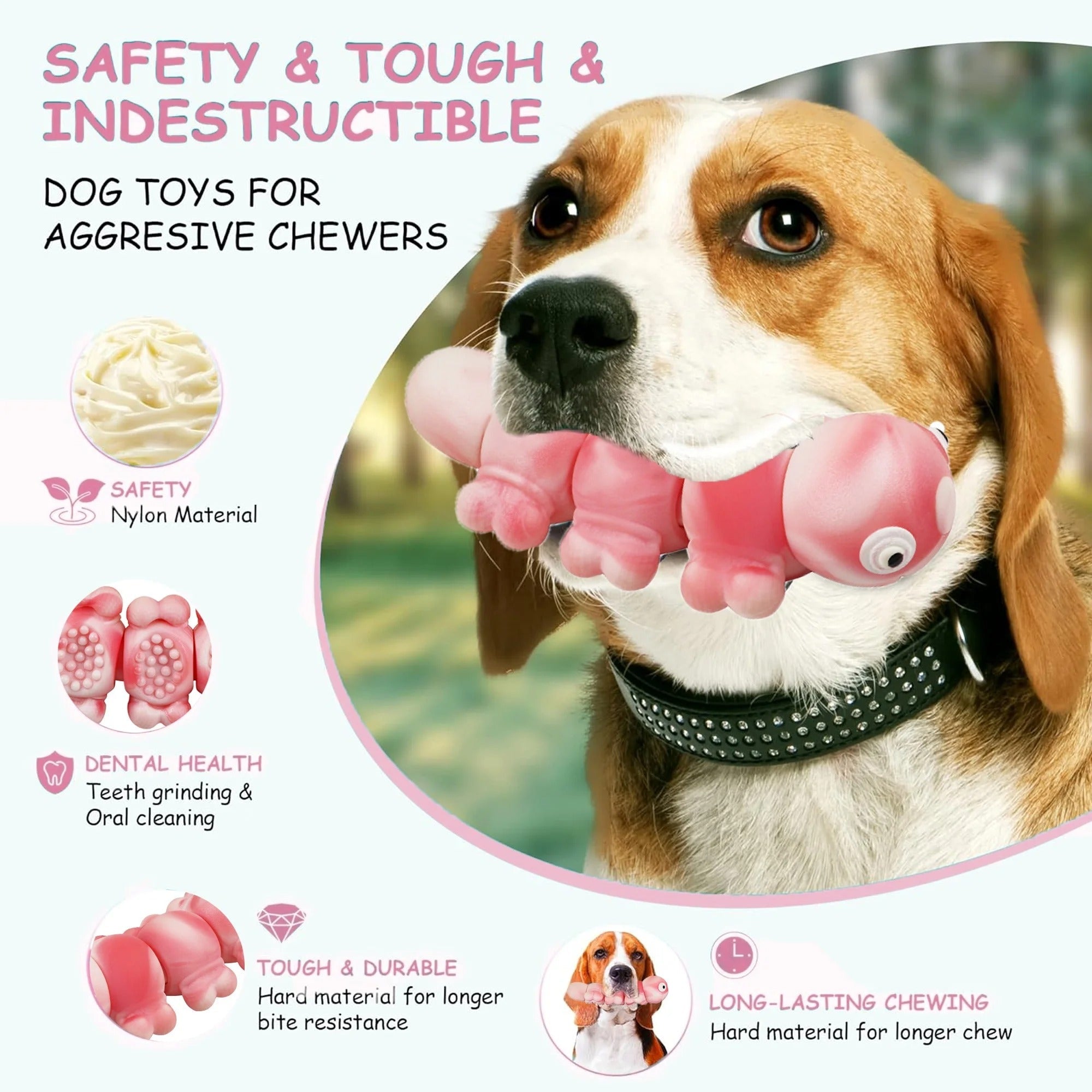 Flesh Red Caterpillar-Shaped Dog Chew Toy for Aggressive Chewers, Long-Lasting Durable Chew Toy for Large and Medium Dogs, Indestructible Tough Dog Toy