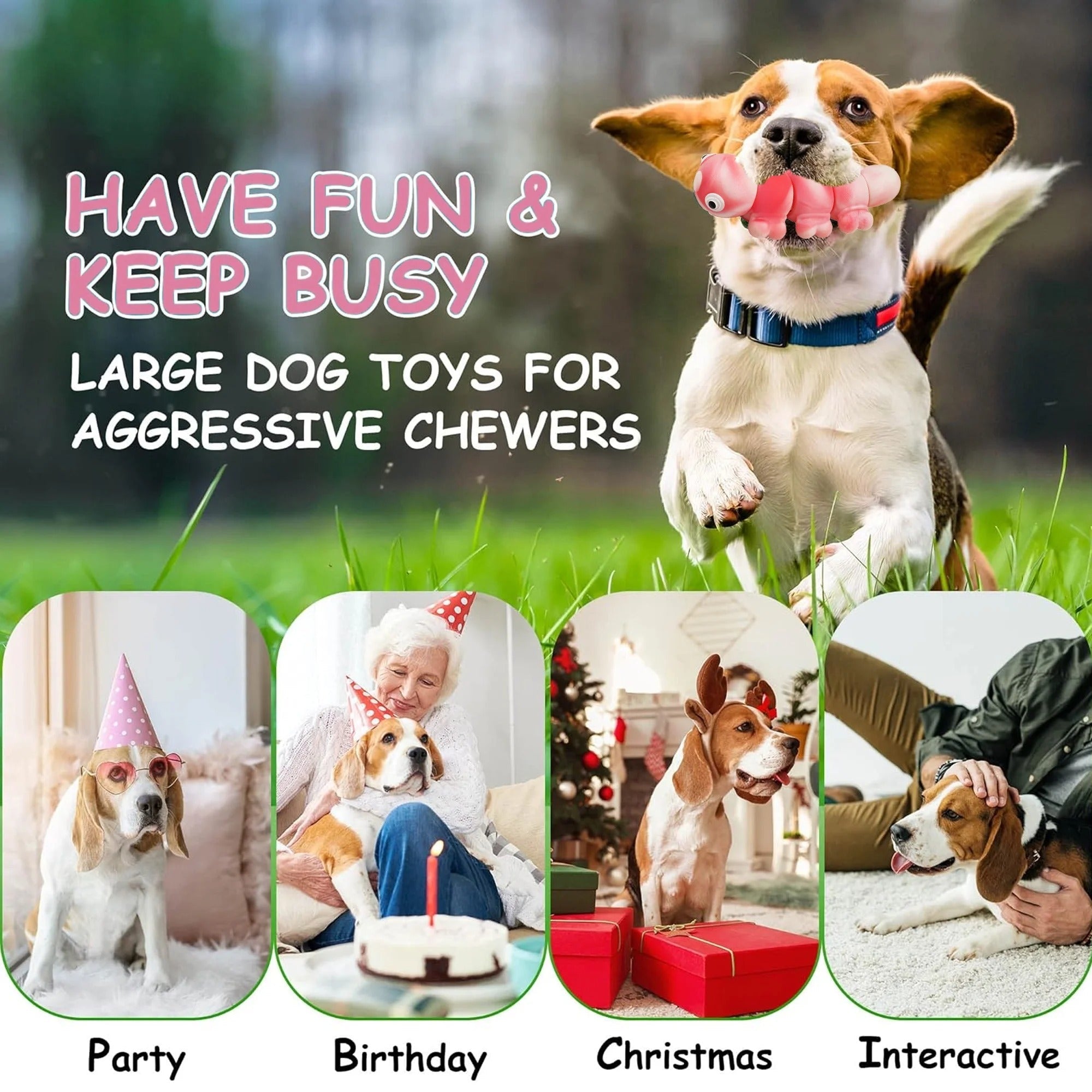 Flesh Red Caterpillar-Shaped Dog Chew Toy for Aggressive Chewers, Long-Lasting Durable Chew Toy for Large and Medium Dogs, Indestructible Tough Dog Toy