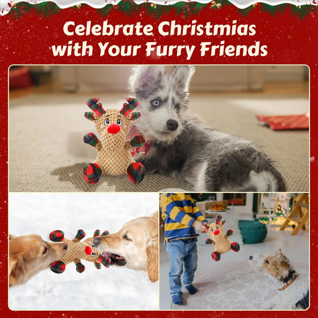 Red Plush Squeaky Dog Toy with Crinkle Paper, Interactive Chew Toy for Puppies, Small, Medium Dogs, Holiday and Training Fun Pet Toy