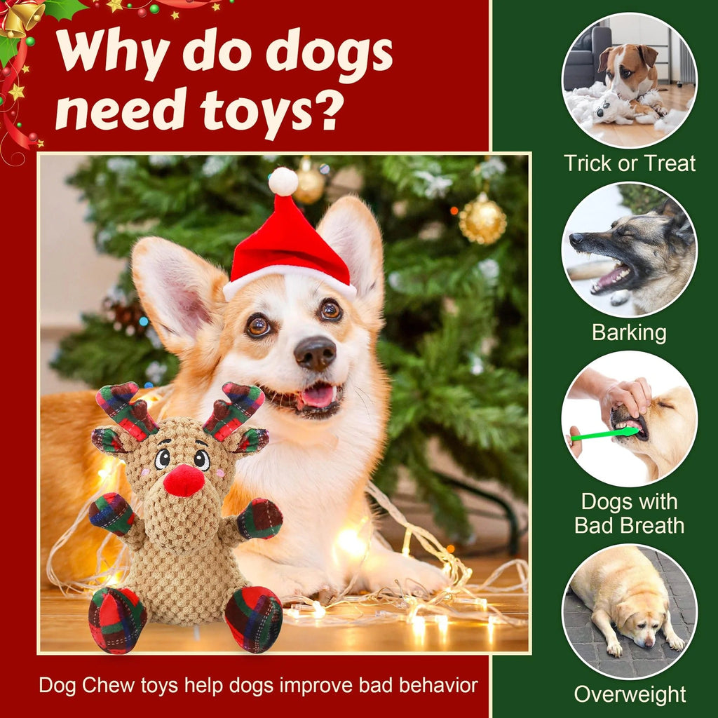 Red Plush Squeaky Dog Toy with Crinkle Paper, Interactive Chew Toy for Puppies, Small, Medium Dogs, Holiday and Training Fun Pet Toy