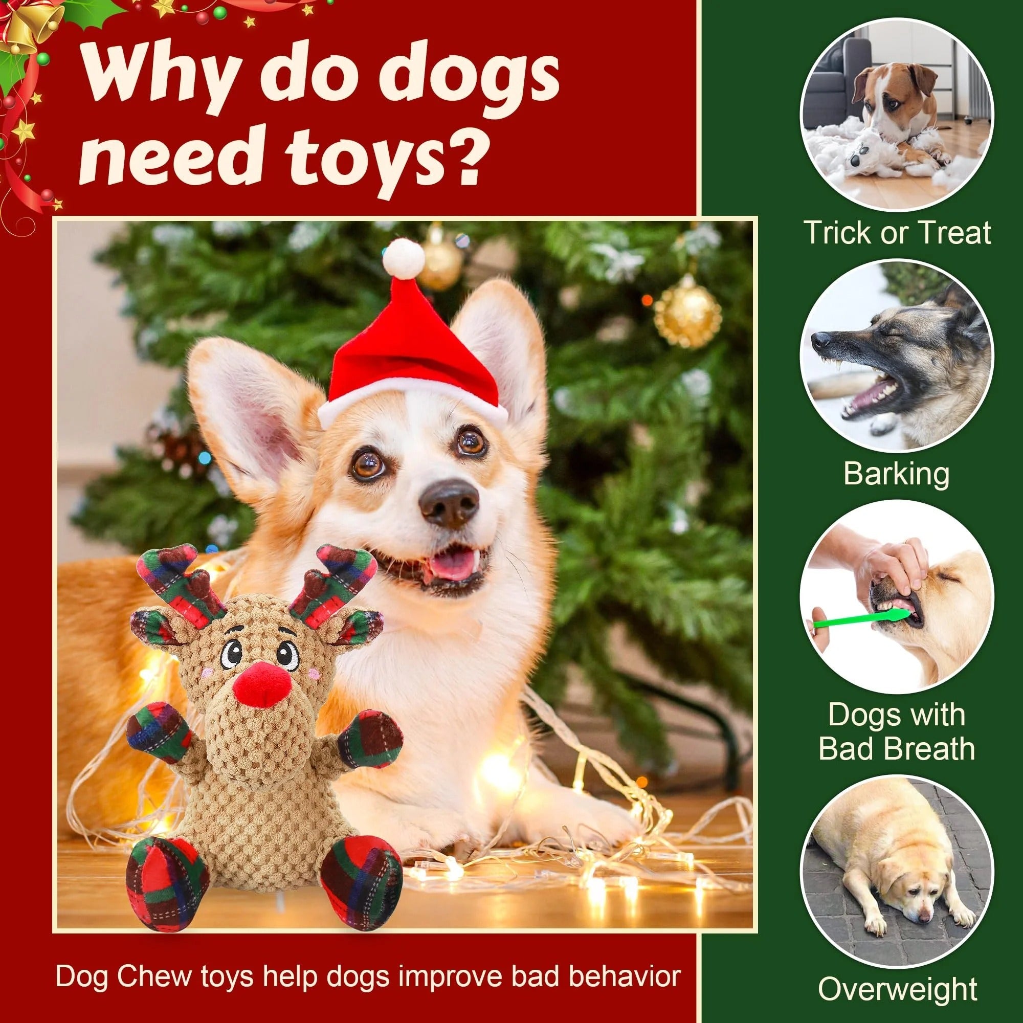 Red Plush Squeaky Dog Toy with Crinkle Paper, Interactive Chew Toy for Puppies, Small, Medium Dogs, Holiday and Training Fun Pet Toy