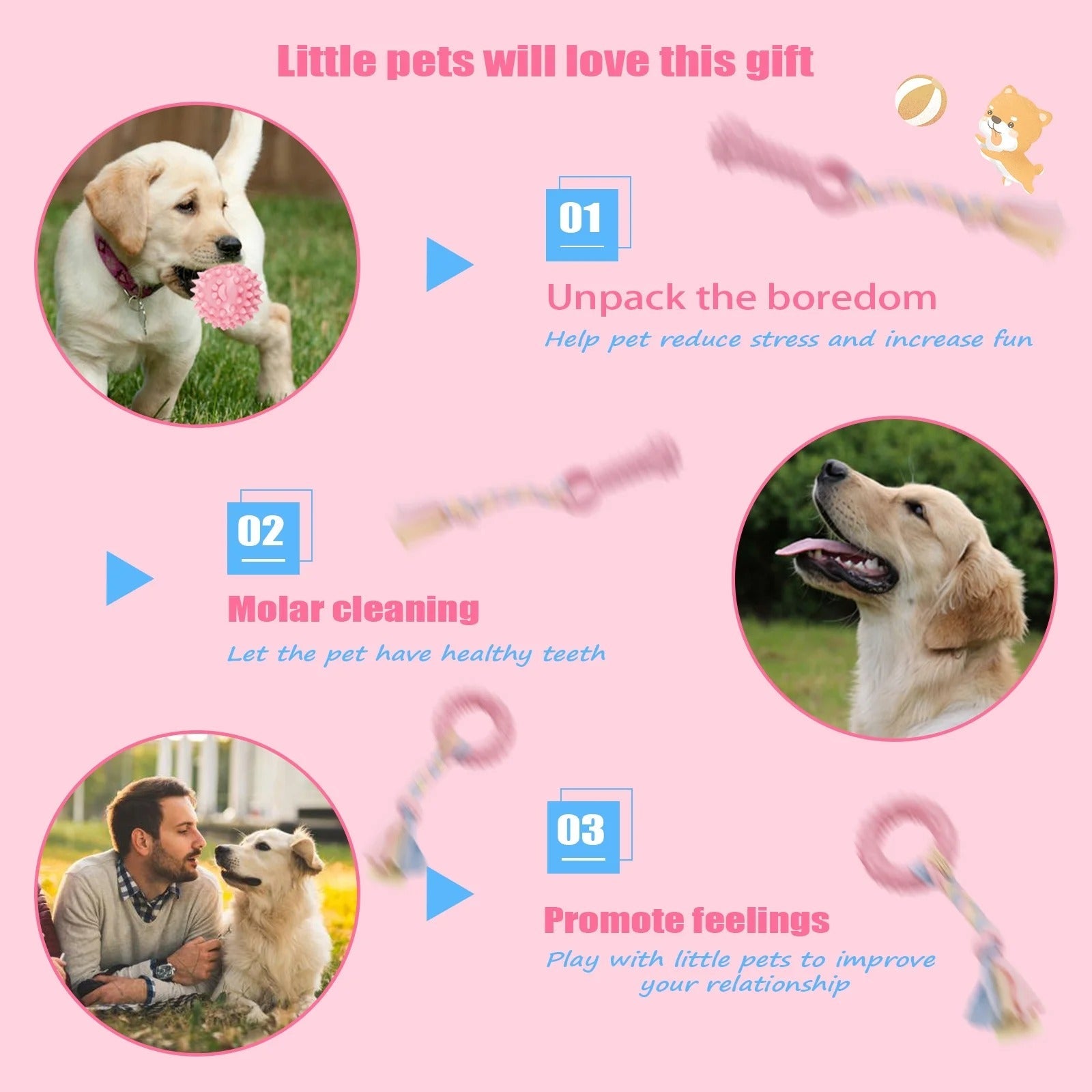 6 Pcs Small Dog Chew Toys Set, Colorful Rope and Rubber Puppy Teething Toys, Interactive Teeth Cleaning and Safe Play Toys for Puppies