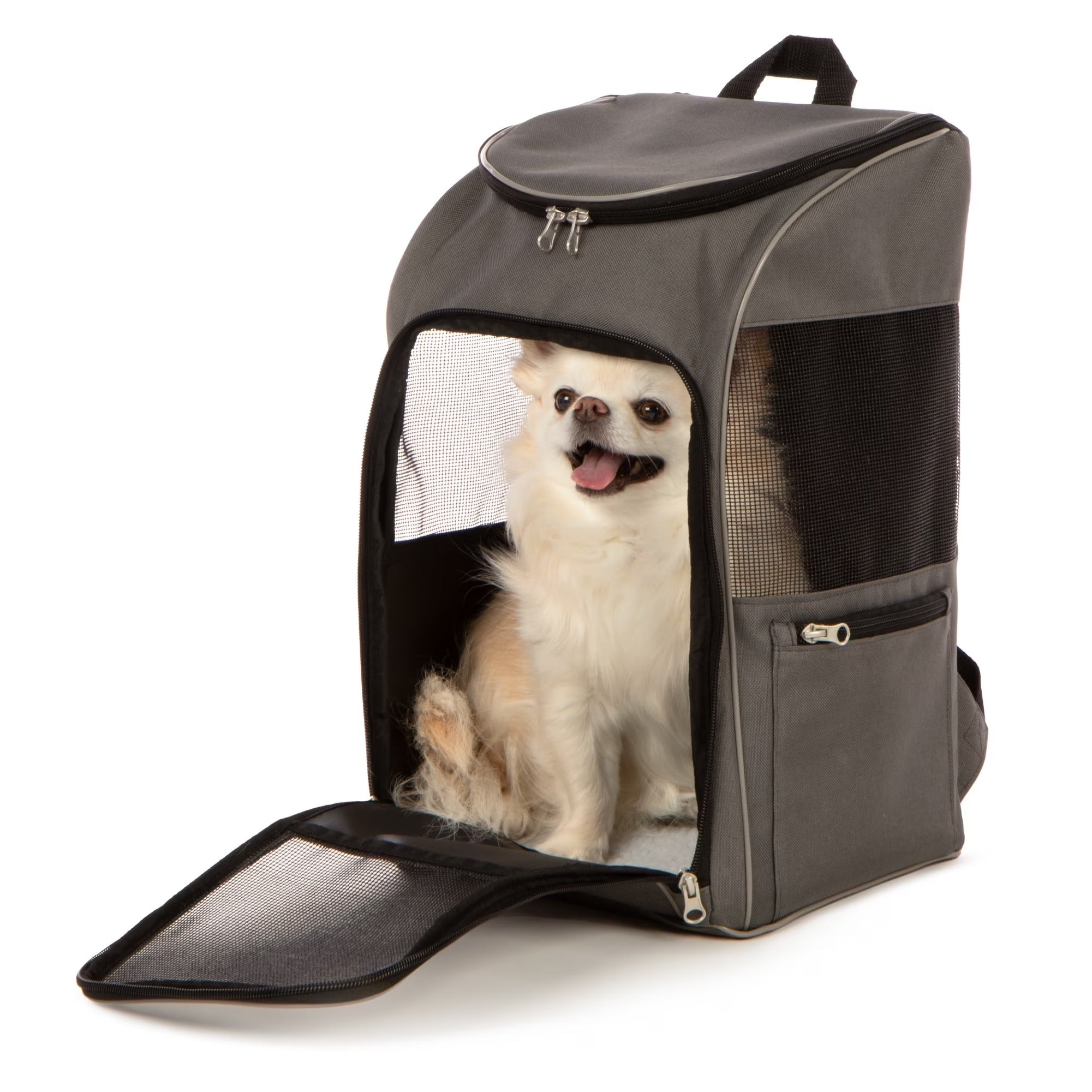 Gray Medium Cat & Dog Travel Backpack Carrier, Soft-Sided Pet Carrier for Small Dogs and Cats, Up to 16 lb, Breathable Mesh and Comfortable Padding