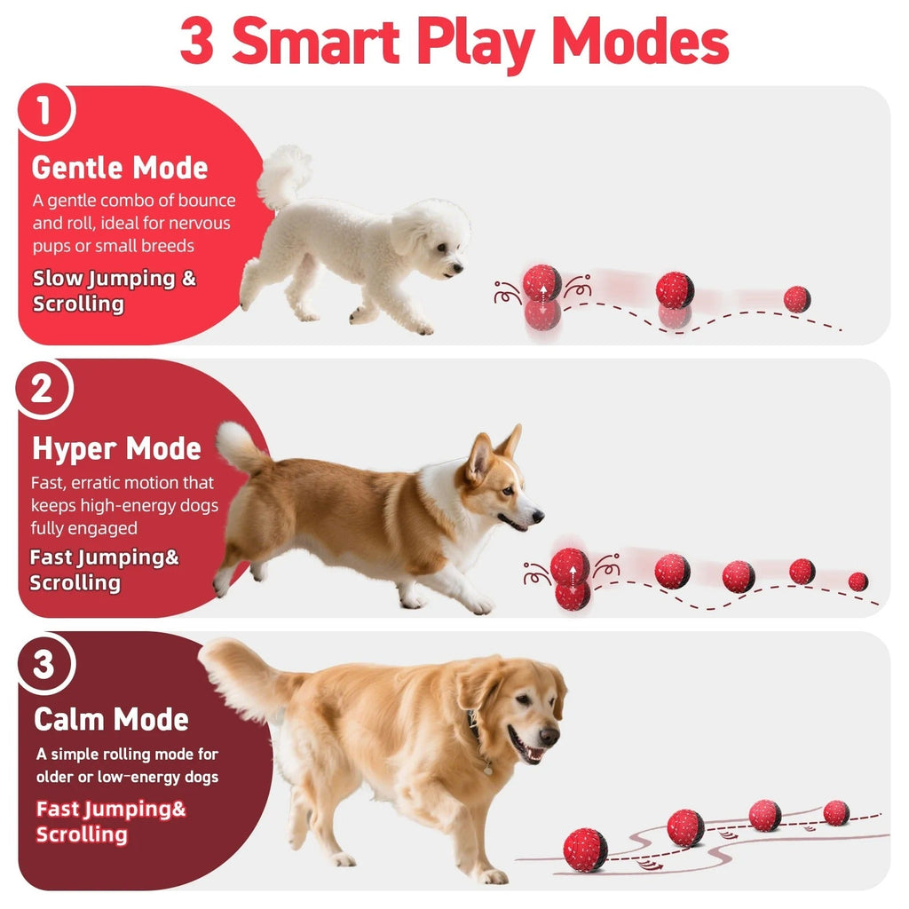 Interactive Smart Dog Toy Ball with Remote Control, Electric Self-Moving Rolling and Bouncing Dog Toy for Small Medium Large Dogs, E-TPU Waterproof, Red & Black