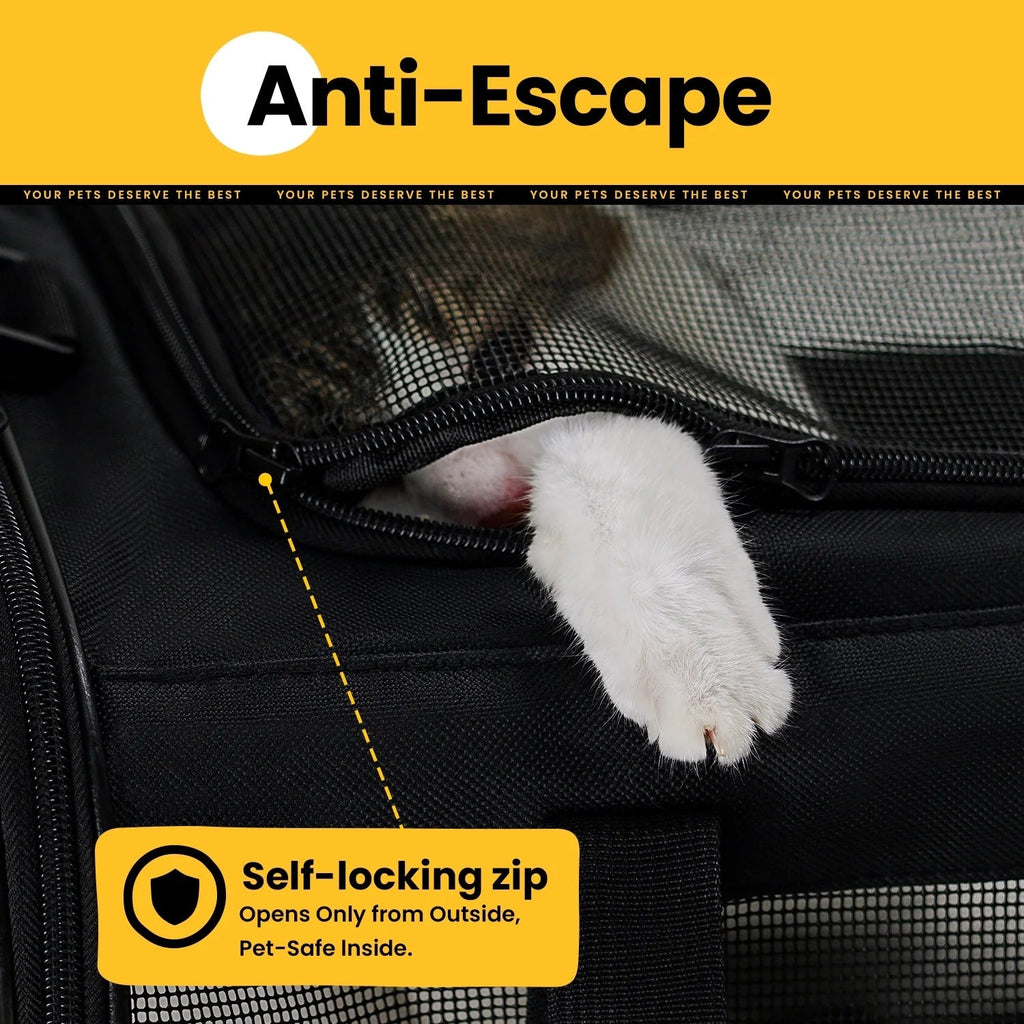 Black Airline Approved Soft-Sided Cat Carrier with 4-Sided Mesh, Collapsible Pet Travel Carrier for Cats and Small Dogs
