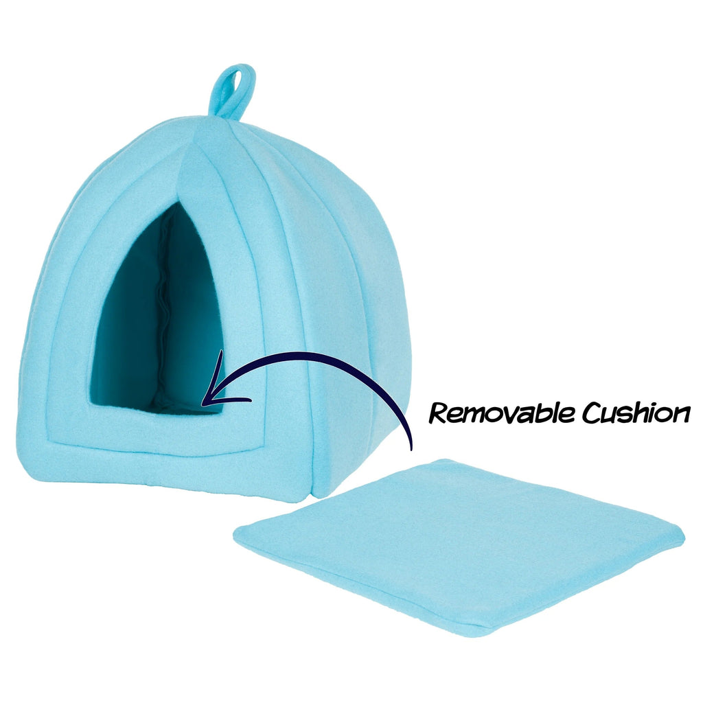 Blue Plush Cat House for Kittens, Rabbits, and Small Animals, Indoor Cozy Hideout Bed for Cats and Small Pets