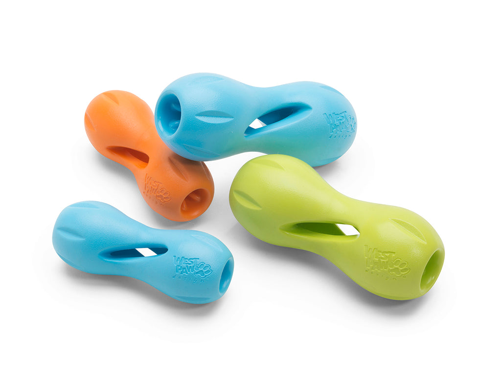 Interactive Dog Treat Dispensing Chew Toy Puzzle for Boredom Relief, Durable Food Holder Toy for Small and Large Dogs, Aqua / Tangerine / Green